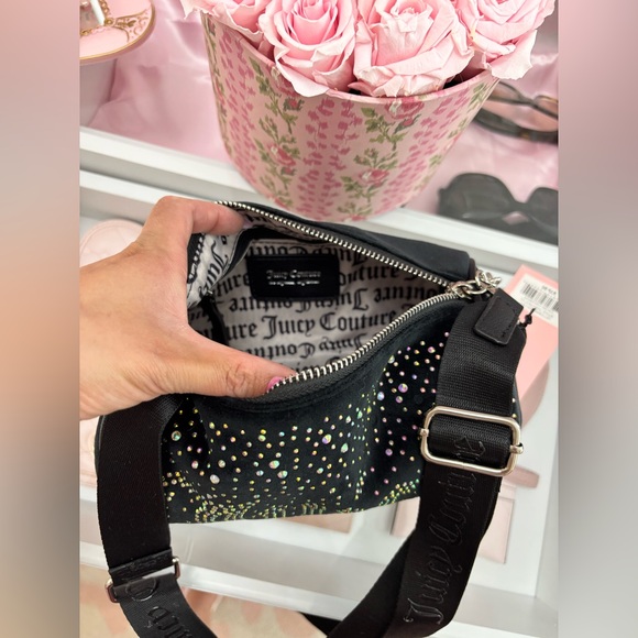 Juicy Couture Let It Shine Roll bag Black Crossbody Bag with Rhinestone - Picture 7 of 8